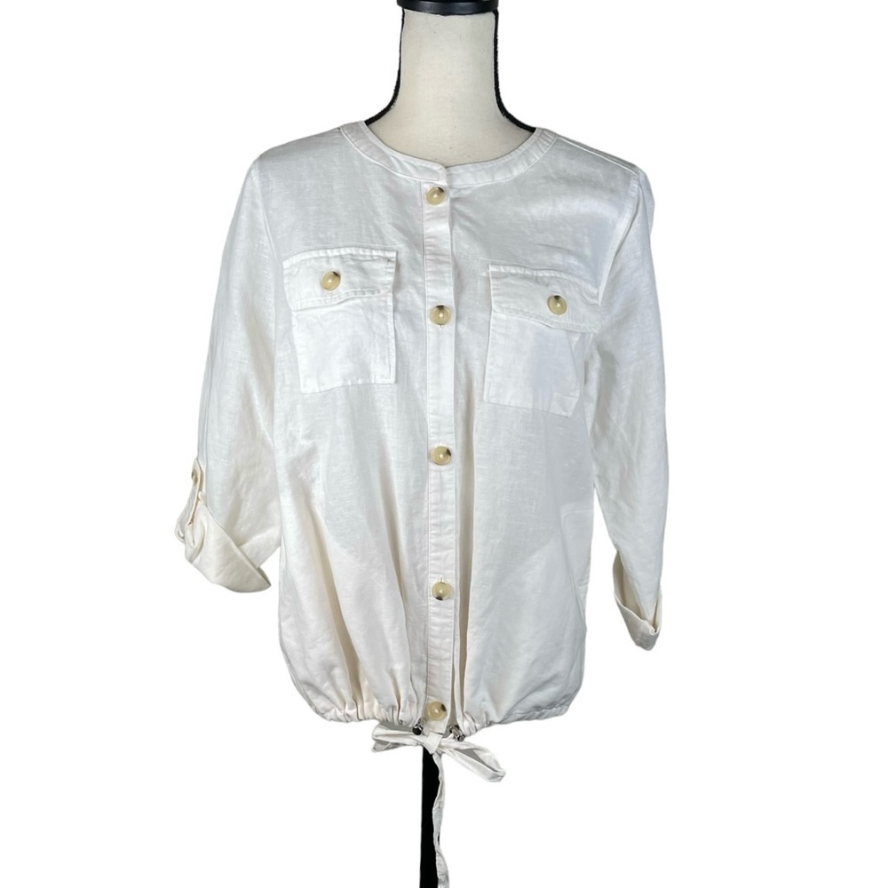 Liz Claiborne Jacket Top White Drawstring Hem M